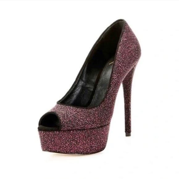 👠"There's No Place Like Home!" Brian Atwood Bambola Fuschia Sparkle Peeptoe Sz 9 - Picture 10 of 16